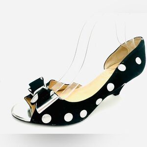 Amazingly Cute J. Renee Bow wedge pump open toe black white and silver size 13